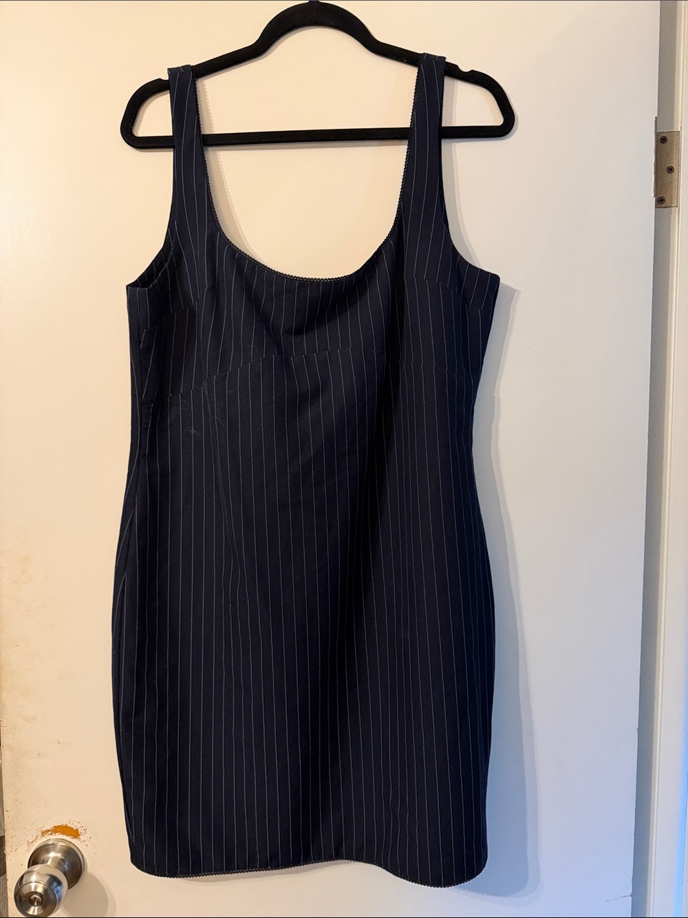Elodie Navy Pinstripe Scoop Neck Mini Dress